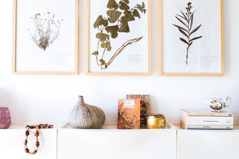 Una Gallery Wall de láminas de herbario