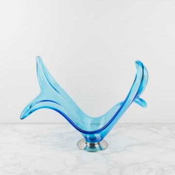 Centro de mesa de cristal de Murano azul grande