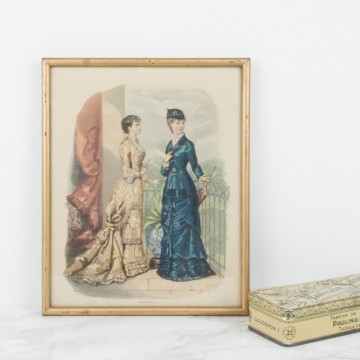 Antigua litografía coloreada francesa de moda