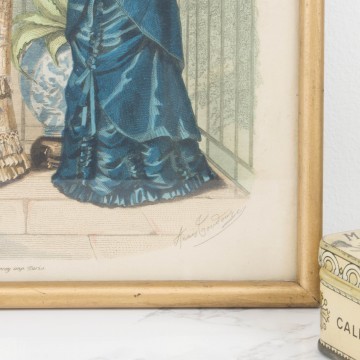 Antigua litografía coloreada francesa de moda