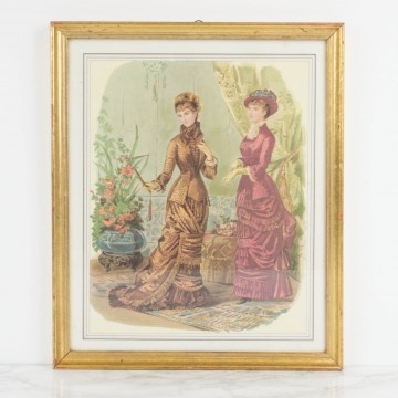 Litografía coloreada francesa sobre moda