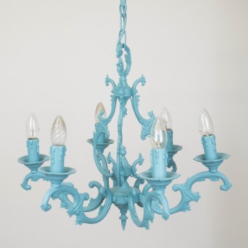 Chandelier francesa de bronce, azul turquesa