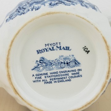Tetera y lechera inglesas en porcelana blanca y azul