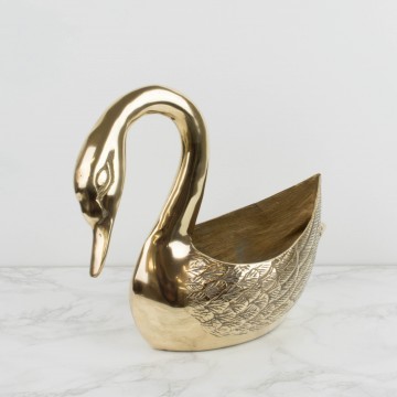 Macetero de bronce, forma de cisne