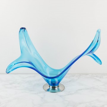 Centro de mesa de cristal de Murano azul grande