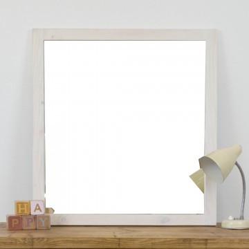 Espejo artesanal con pátina blanca