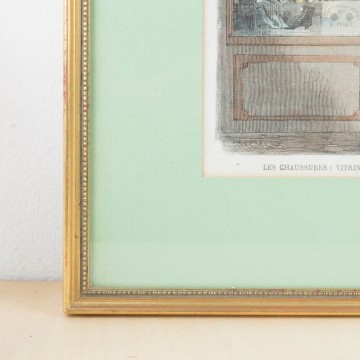 Antigua litografía coloreada Les Chaussures