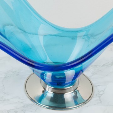 Centro de mesa de cristal de Murano azul grande