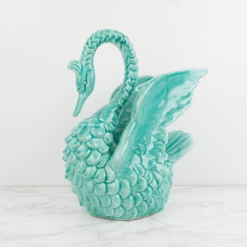 Cisne florero, color turquesa, de Manises