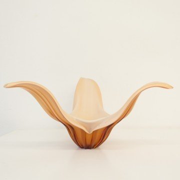 Centro de mesa de cristal de Murano, color naranja rosado y blanco