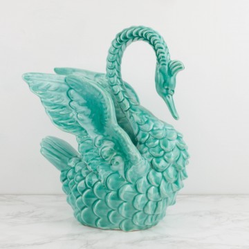 Cisne florero, color turquesa, de Manises