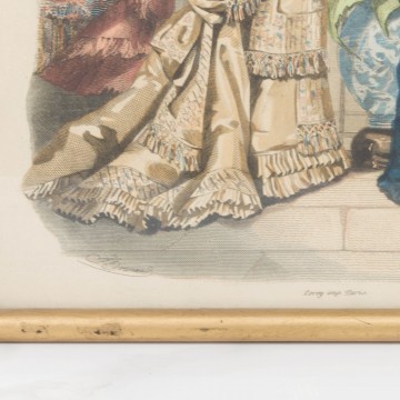 Antigua litografía coloreada francesa de moda