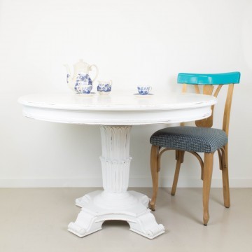 Mesa redonda Justina en blanco decapé