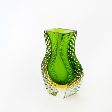 Original jarrón de Murano verde y amarillo