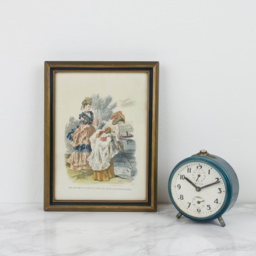 Pequeña y antigua litografía coloreada