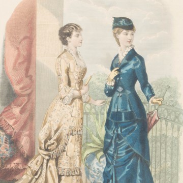 Antigua litografía coloreada francesa de moda