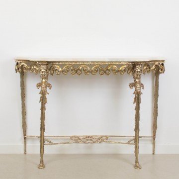 Consola dorada con sobre de mármol beige
