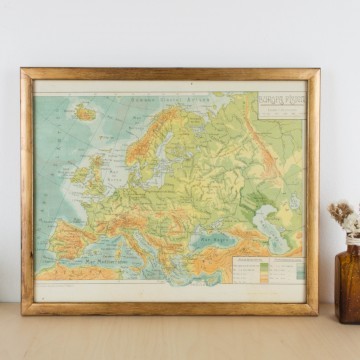 Mapa físico de Europa, litografía original