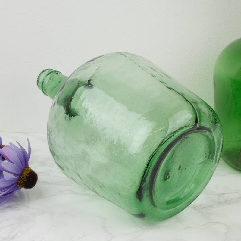 Damajuana pequeña de vidrio verde transparente, Botellas y sifones